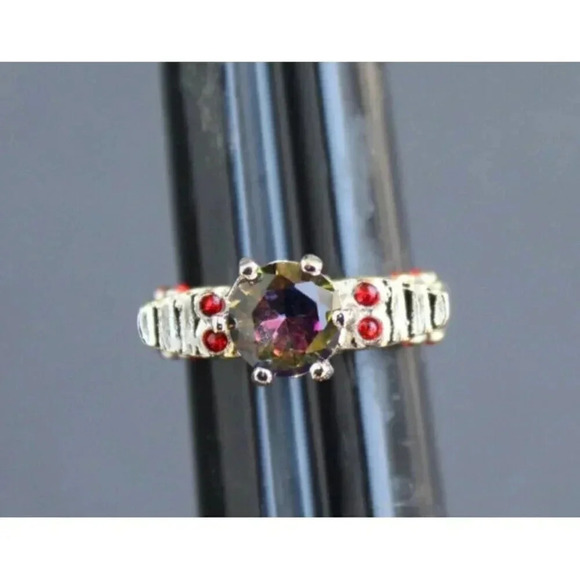 Vintage Art Nouveau Gaudy Gothic Skull Wings Cocktail Gemstone Ring Sz 8 - Picture 2 of 4